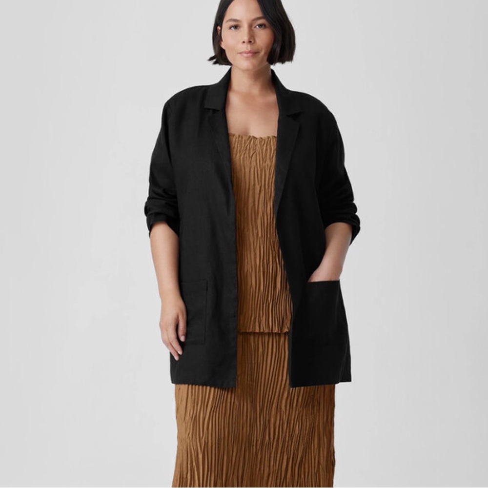 Eileen Fisher Organic Linen Long Blazer Black XL - Picture 3 of 13